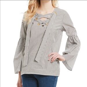 Michael Kor Blue & White Stripe Bell Sleeve Top Medium NWT Nautical